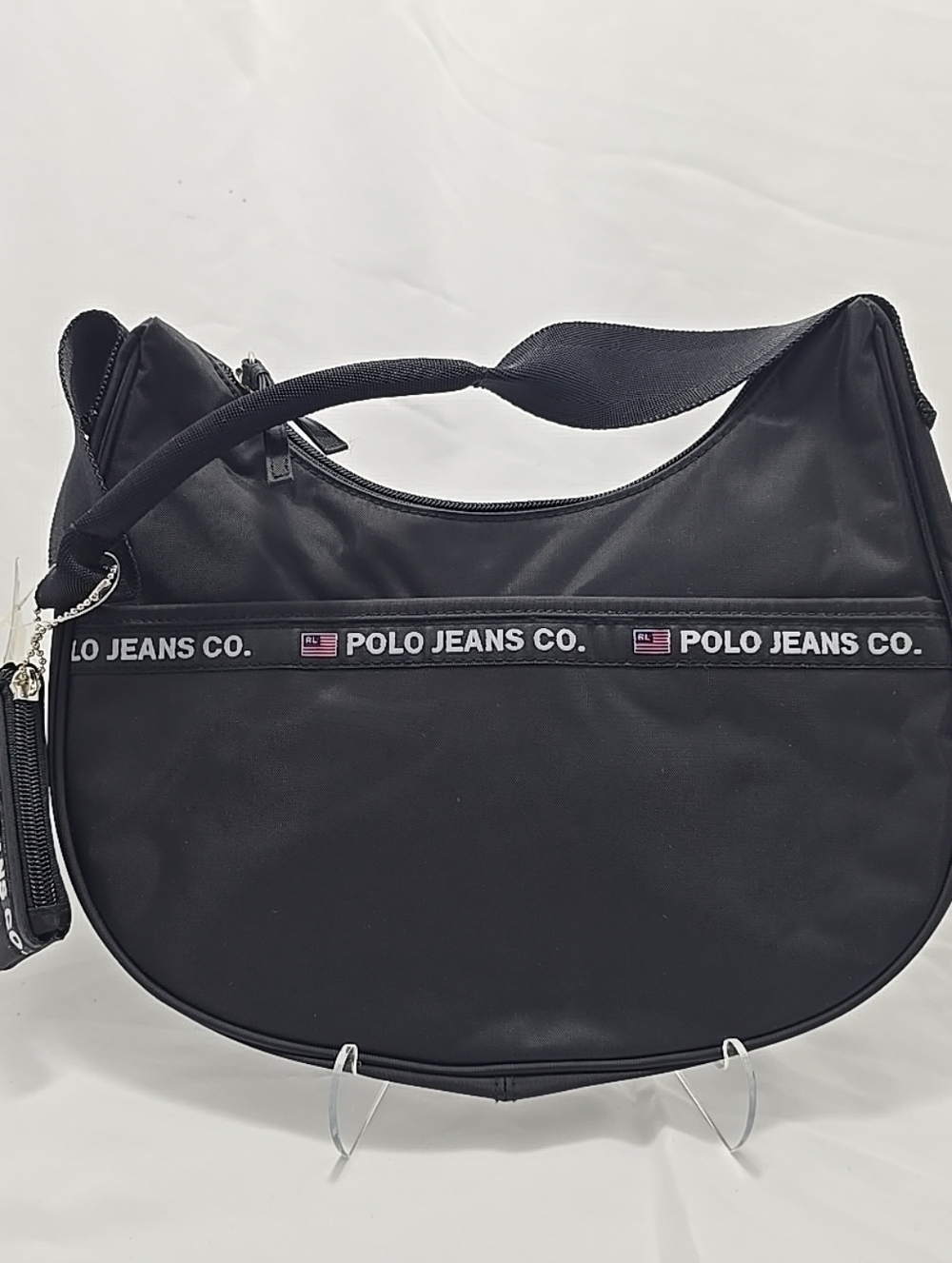 NWT Ralph Lauren Polo Jeans Company Vintage Hobo Nylon Bag With Coin Purse Black